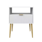 Nathan James Jacklyn Wood Fluted Nightstand with Drawer White: Modern Bedside Table, Laminate Surface