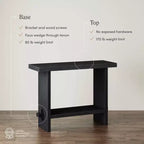 Tavolo consolle da divano in rovere nero riciclato: ingresso stretto da 101,6 cm, superficie impiallacciata rustica
