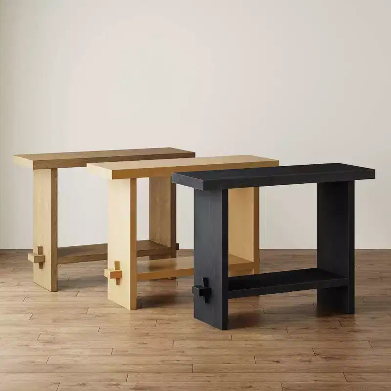 Tavolo consolle da divano in rovere nero riciclato: ingresso stretto da 101,6 cm, superficie impiallacciata rustica