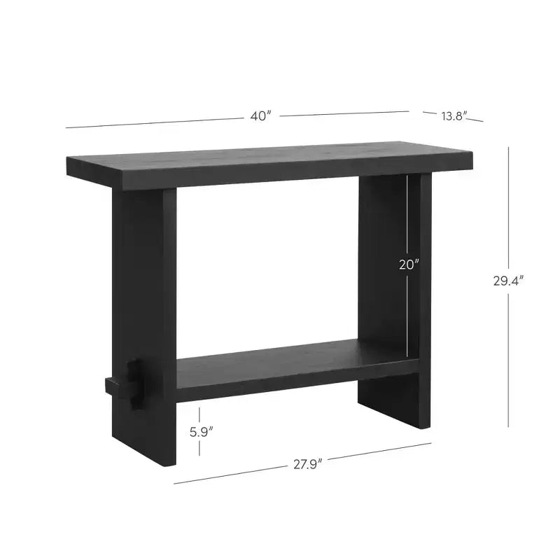 Tavolo consolle da divano in rovere nero riciclato: ingresso stretto da 101,6 cm, superficie impiallacciata rustica
