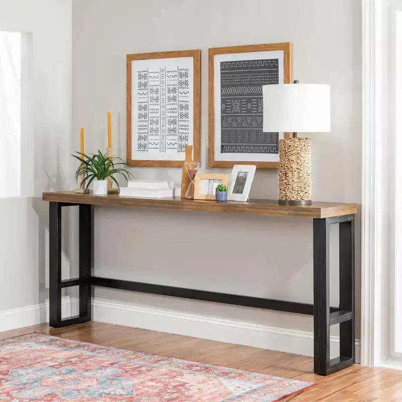Tavolo da bar a console Tormo Hand Distressed Nero/Noce Medio/Bianco: console moderna industriale con struttura in metallo