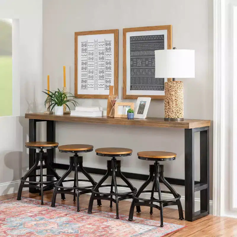 Tavolo da bar a console Tormo Hand Distressed Nero/Noce Medio/Bianco: console moderna industriale con struttura in metallo