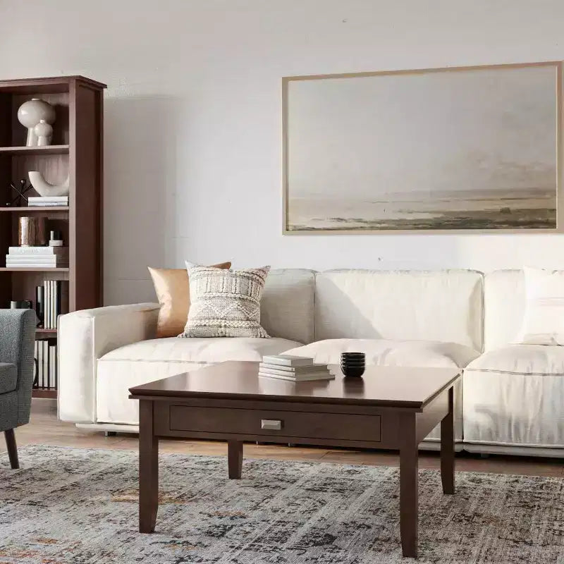 Tavolino da Caffè Stratford Square Marrone Rossiccio: Legno Composito Transizionale, Cassetti Contenitori, 91 cm Quadrati