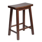 Sgabello classico da cucina alto 61 cm con seduta a sella, per casa, sala da pranzo e bar, senza schienale, 4 gambe quadre, noce