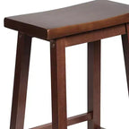 Sgabello classico da cucina alto 61 cm con seduta a sella, per casa, sala da pranzo e bar, senza schienale, 4 gambe quadre, noce
