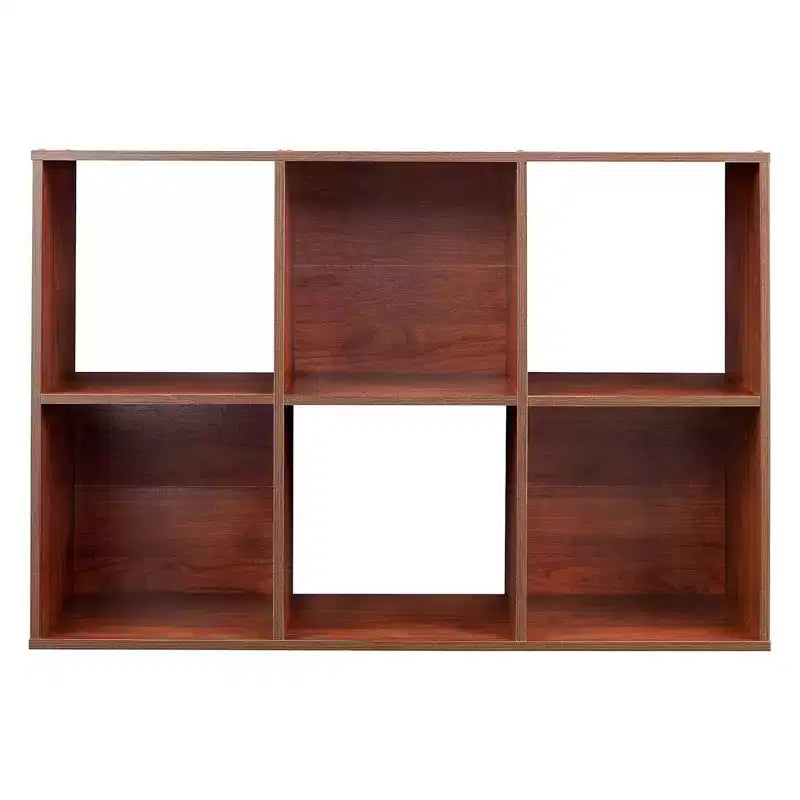 Libreria a giorno/mobile espositore in legno a 6 cubi, ciliegio scuro