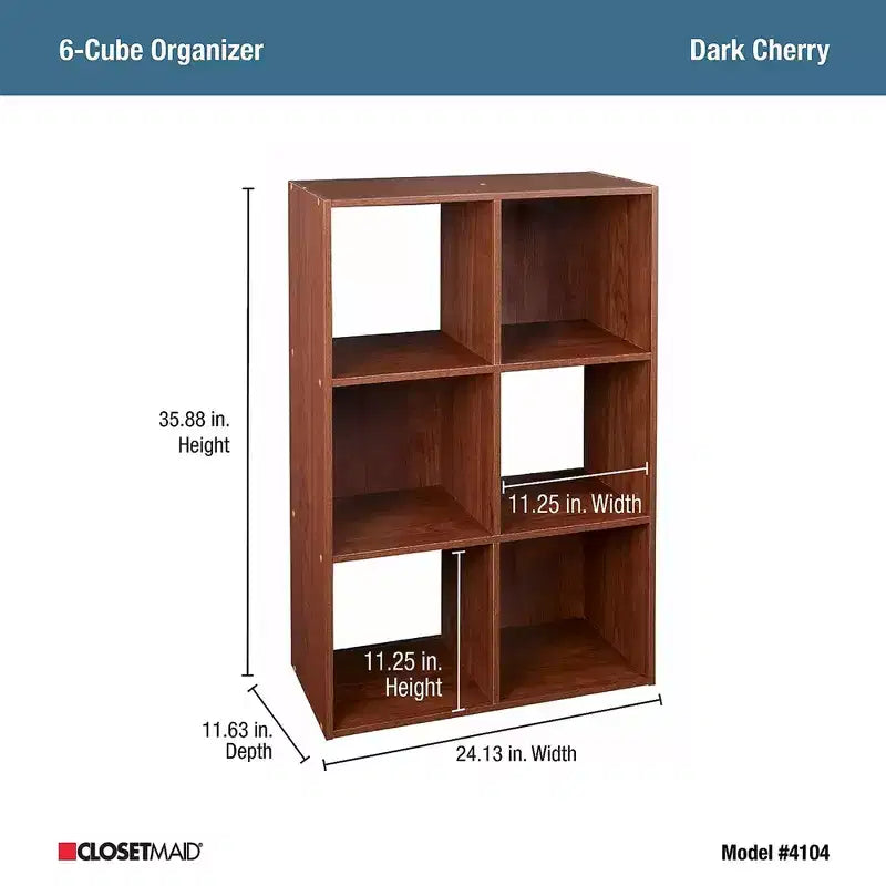Libreria a giorno/mobile espositore in legno a 6 cubi, ciliegio scuro