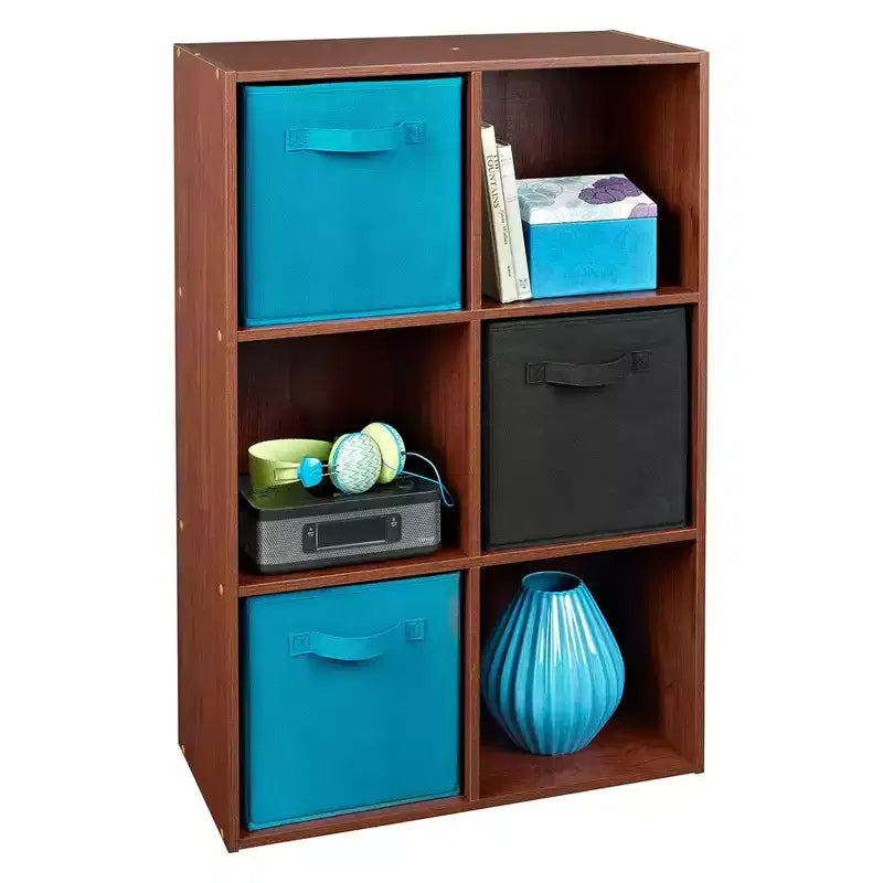 Libreria a giorno/mobile espositore in legno a 6 cubi, ciliegio scuro
