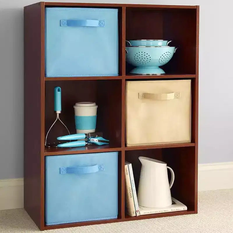 Libreria a giorno/mobile espositore in legno a 6 cubi, ciliegio scuro