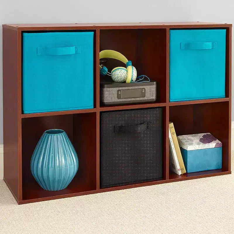 Libreria a giorno/mobile espositore in legno a 6 cubi, ciliegio scuro