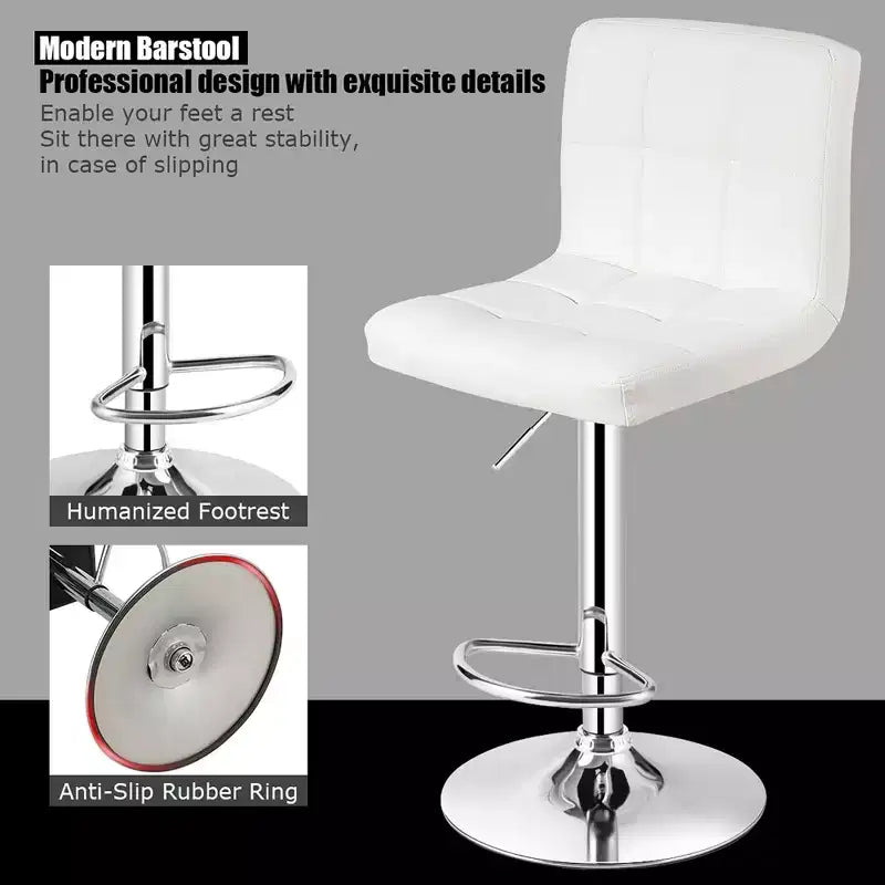 Sgabello da bar senza braccioli regolabile con schienale completo Girevole per bancone da cucina in pelle PU bianca