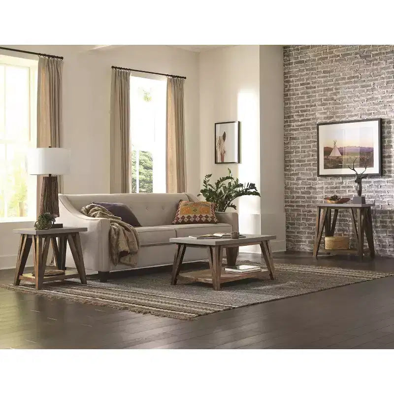 Brookside tavolino da caffè, top rivestito in cemento e legno chiaro