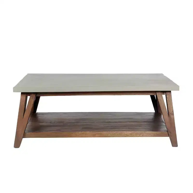 Brookside tavolino da caffè, top rivestito in cemento e legno chiaro