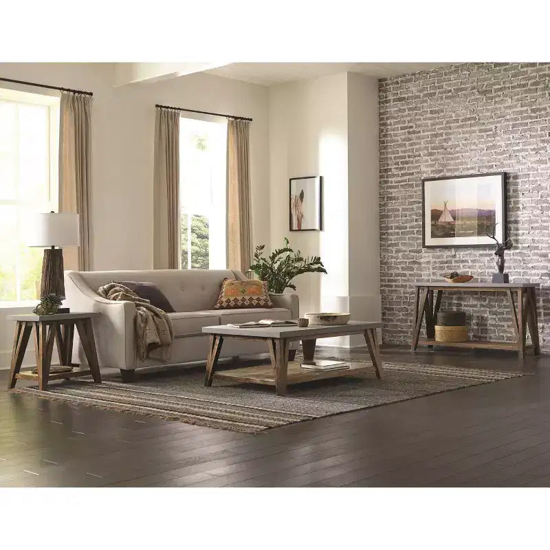 Brookside tavolino da caffè, top rivestito in cemento e legno chiaro