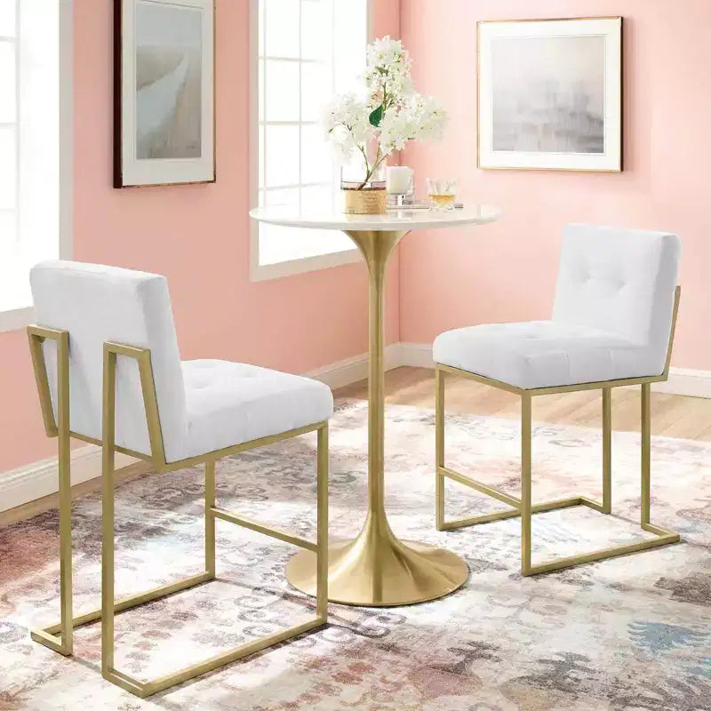 Sgabelli da bar imbottiti in tessuto color oro Privy ad altezza bancone