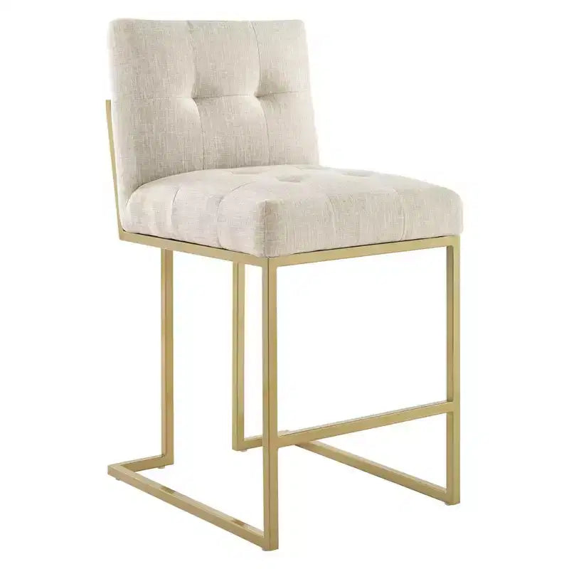 Sgabelli da bar imbottiti in tessuto color oro Privy ad altezza bancone