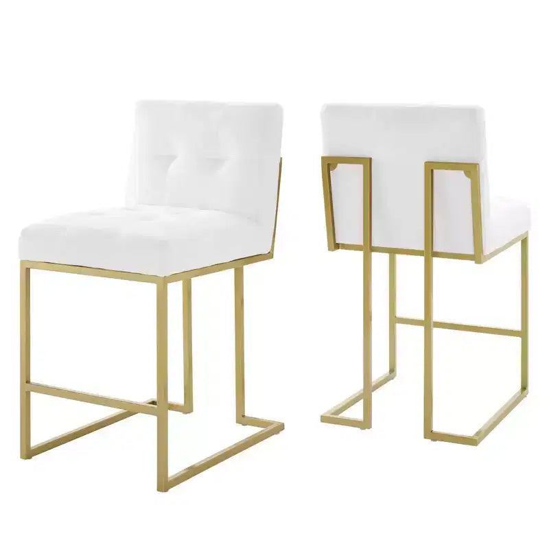 Sgabelli da bar imbottiti in tessuto color oro Privy ad altezza bancone