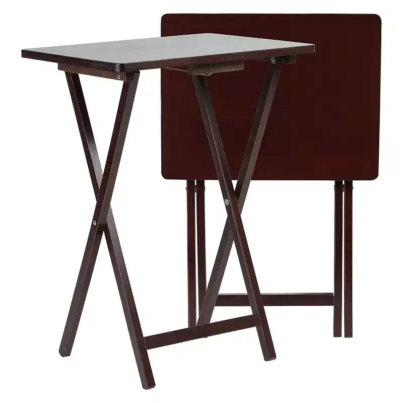 Tavolino da letto pieghevole rettangolare in legno massiccio, con vassoio TV/snack e portaoggetti compatto, colore marrone espresso