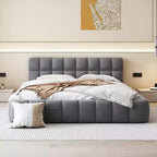 Letto imbottito a piattaforma Queen/King Size con tessuto spesso, letto a terra con struttura solida