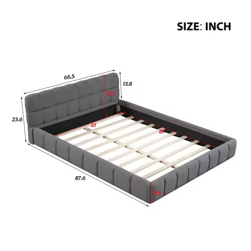 Letto imbottito a piattaforma Queen/King Size con tessuto spesso, letto a terra con struttura solida