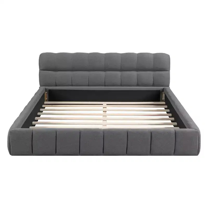 Letto imbottito a piattaforma Queen/King Size con tessuto spesso, letto a terra con struttura solida