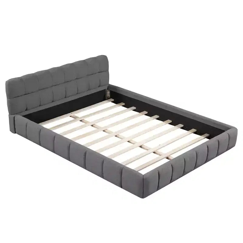 Letto imbottito a piattaforma Queen/King Size con tessuto spesso, letto a terra con struttura solida