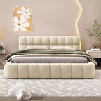 Letto imbottito a piattaforma Queen/King Size con tessuto spesso, letto a terra con struttura solida