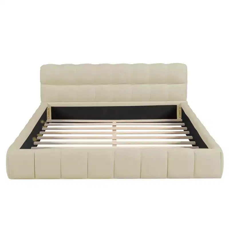 Letto imbottito a piattaforma Queen/King Size con tessuto spesso, letto a terra con struttura solida