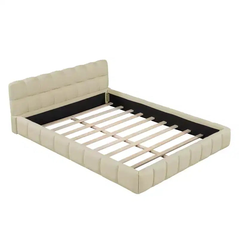 Letto imbottito a piattaforma Queen/King Size con tessuto spesso, letto a terra con struttura solida