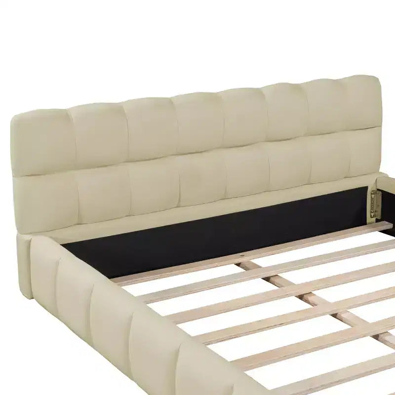 Letto imbottito a piattaforma Queen/King Size con tessuto spesso, letto a terra con struttura solida