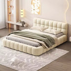 Queen/King Size Upholstered Platform Bed with Thick Fabric, Grounded Bed with Solid Frame-ModernLuxe