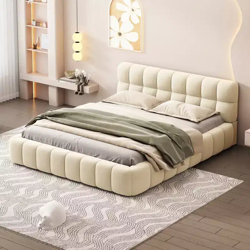 Queen/King Size Upholstered Platform Bed with Thick Fabric, Grounded Bed with Solid Frame-ModernLuxe