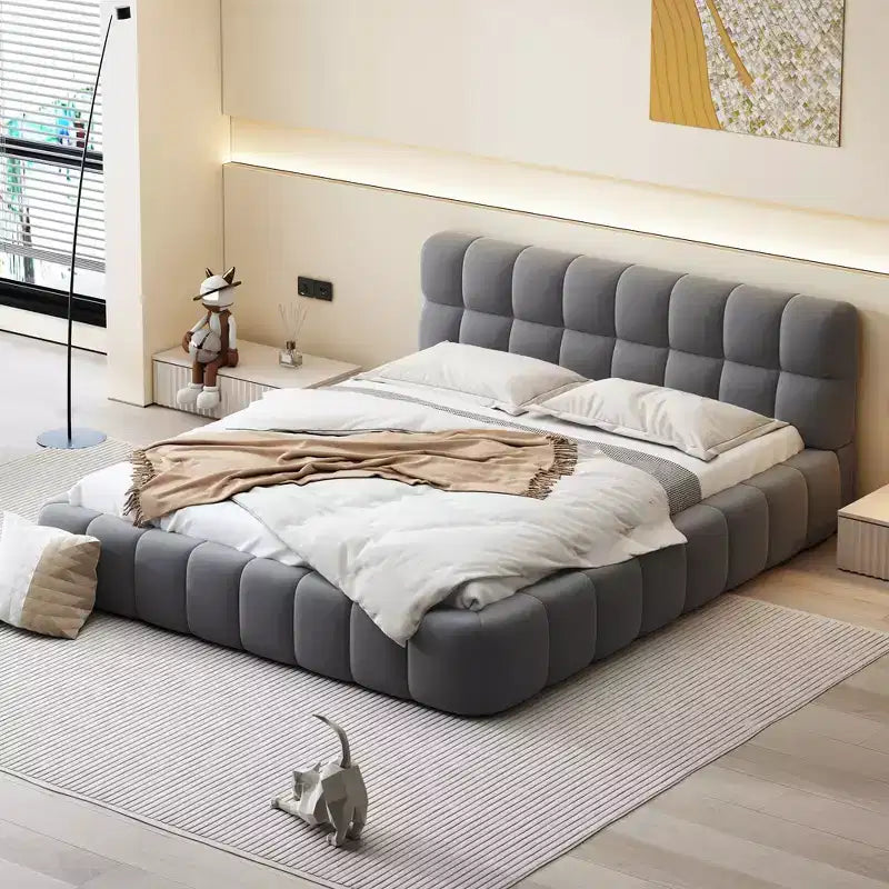 Letto imbottito a piattaforma Queen/King Size con tessuto spesso, letto a terra con struttura solida