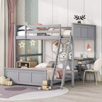 Full Over Full/ Twin Over Full Wood Bunk Bed with Desk and Ladder-ModernLuxe