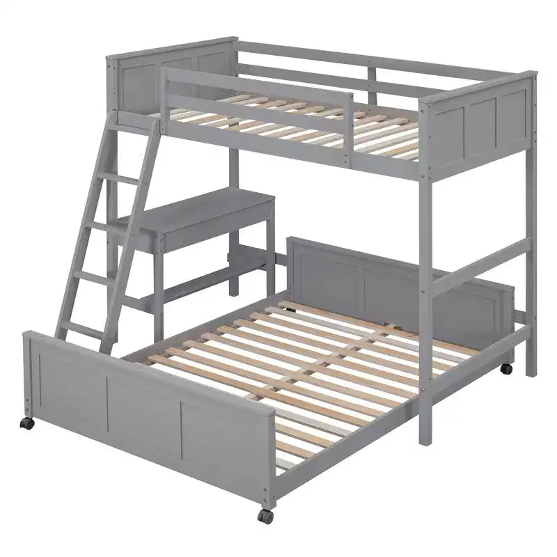 Letto a castello in legno Full Over Full / Twin Over Full con scrivania e scaletta