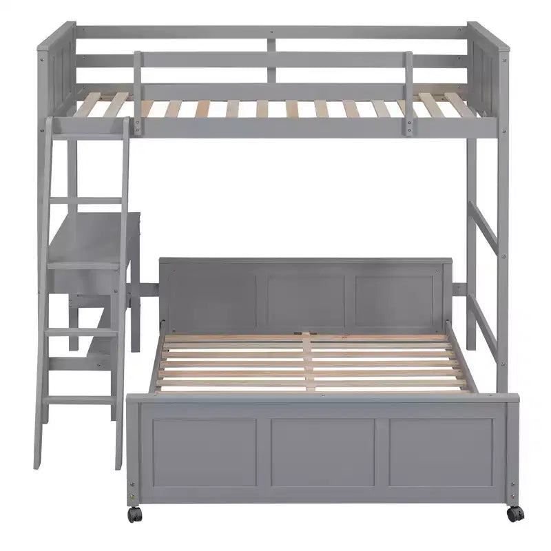 Letto a castello in legno Full Over Full / Twin Over Full con scrivania e scaletta