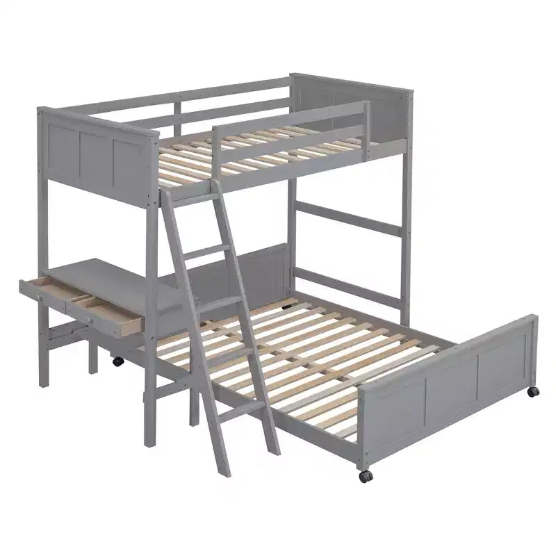 Letto a castello in legno Full Over Full / Twin Over Full con scrivania e scaletta