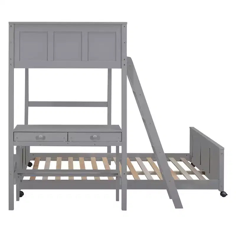 Letto a castello in legno Full Over Full / Twin Over Full con scrivania e scaletta