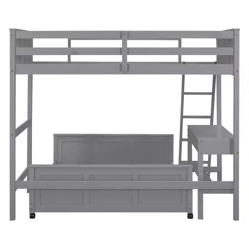 Letto a castello in legno Full Over Full / Twin Over Full con scrivania e scaletta