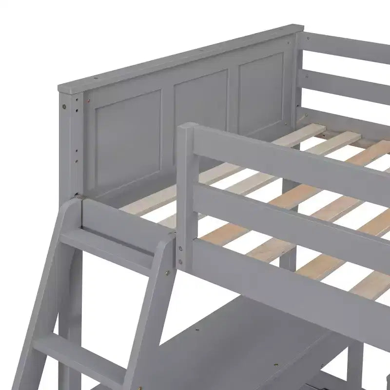 Letto a castello in legno Full Over Full / Twin Over Full con scrivania e scaletta