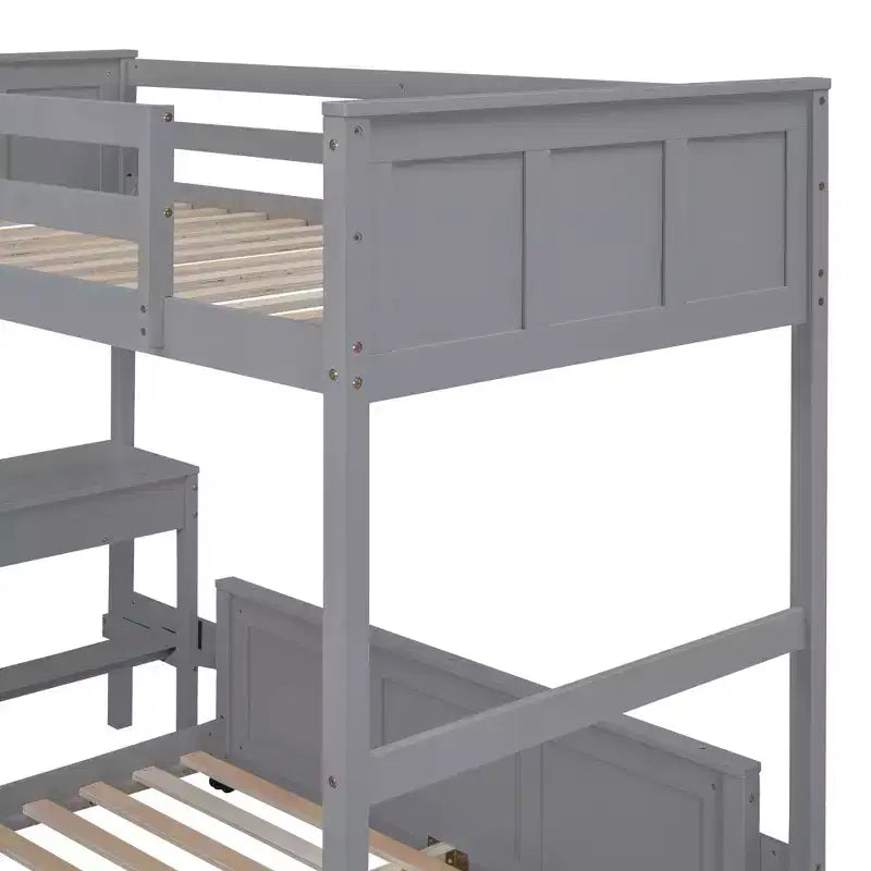 Letto a castello in legno Full Over Full / Twin Over Full con scrivania e scaletta