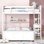 Letto a castello in legno Full Over Full / Twin Over Full con scrivania e scaletta