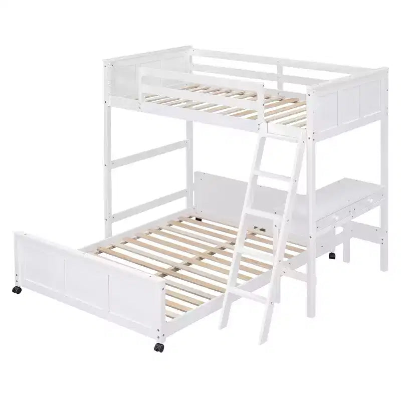 Letto a castello in legno Full Over Full / Twin Over Full con scrivania e scaletta