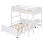 Letto a castello in legno Full Over Full / Twin Over Full con scrivania e scaletta