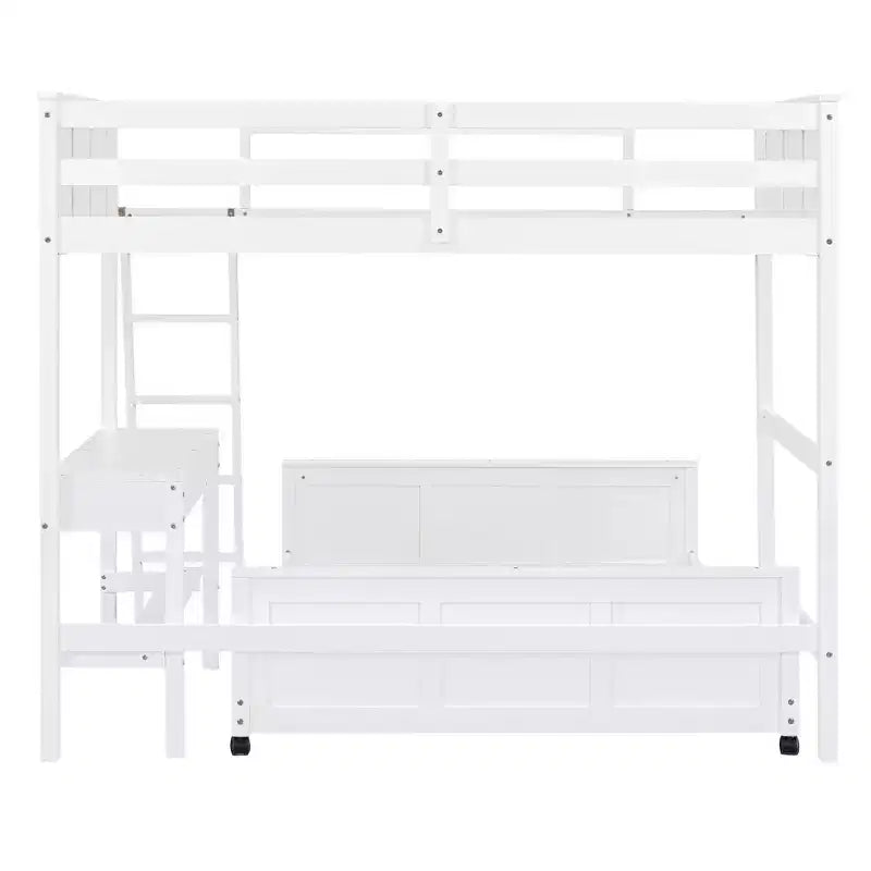 Letto a castello in legno Full Over Full / Twin Over Full con scrivania e scaletta