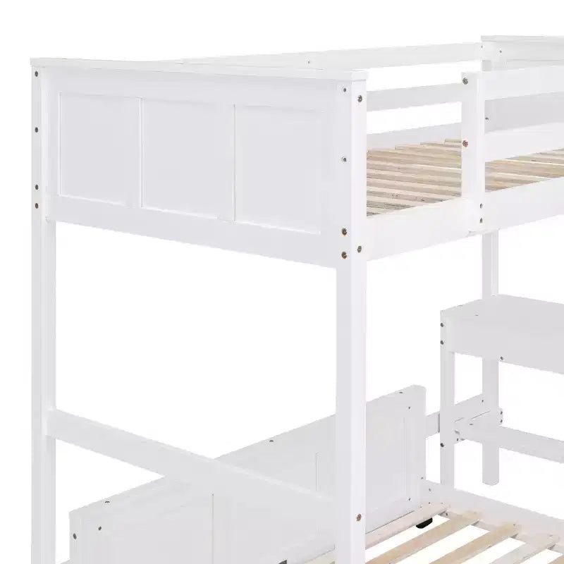 Letto a castello in legno Full Over Full / Twin Over Full con scrivania e scaletta