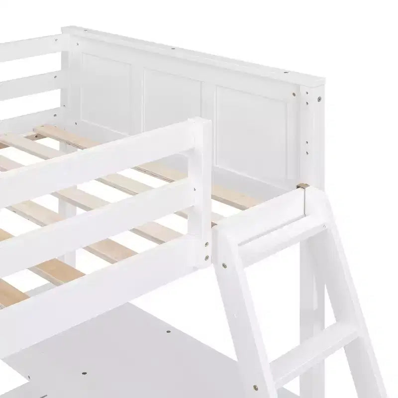 Letto a castello in legno Full Over Full / Twin Over Full con scrivania e scaletta