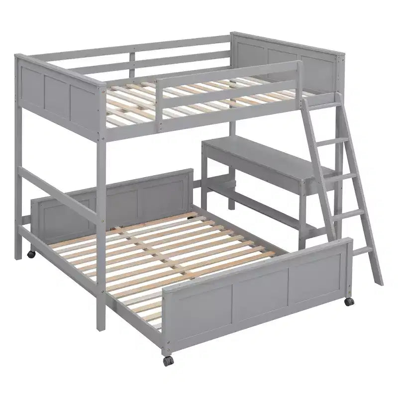 Letto a castello in legno Full Over Full / Twin Over Full con scrivania e scaletta