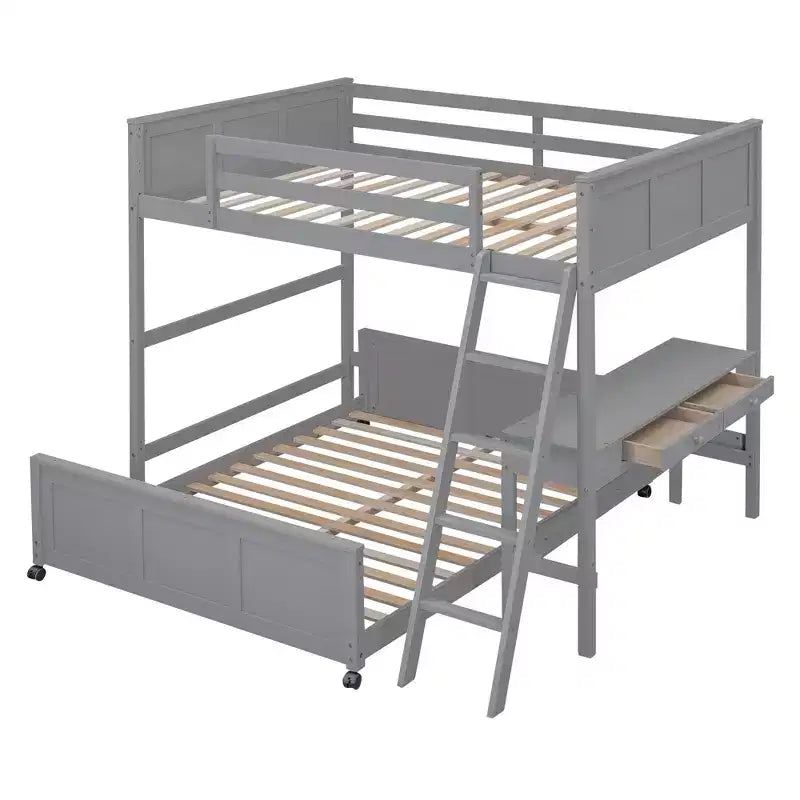 Letto a castello in legno Full Over Full / Twin Over Full con scrivania e scaletta