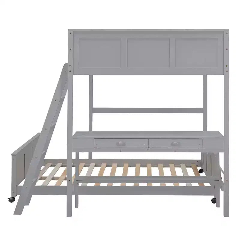 Letto a castello in legno Full Over Full / Twin Over Full con scrivania e scaletta
